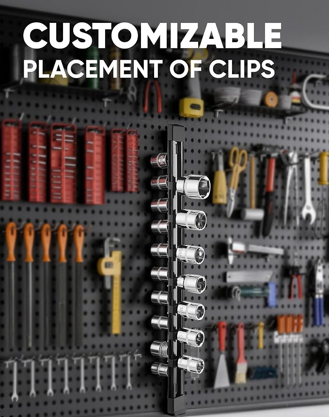 ALOANES 6PC ABS Socket Organizer, Socket Rails Fit 3/8 inch Drive | Portable Heavy Duty Socket Holders Hold up 90 Sockets for Toolbox Drawer Bags(Black)