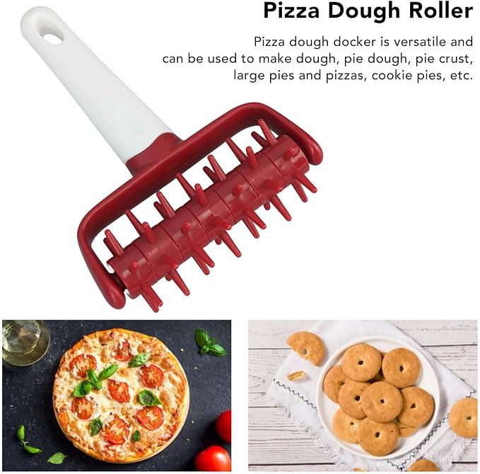 Plastic Pizza Dough Docker, Prevent Blistering Pizza Aerator Dough Dockers Press Time Saver Pastry Roller with Spikes for Home & Commercial Kitchen (Red)