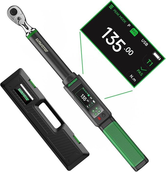 2026 Upgraded Digital Torque Wrench 3/8" Drive, ±1％ Torque Wrench with Buzzer & LED Indicator for Automotive Motorcycle & Bicycle (3/8-Inch, 5-99.5 Ft-lbs)