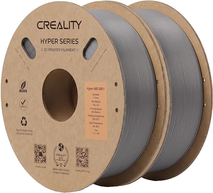 Creality ABS Filament 1.75mm 1KG, High-Speed 3D Printer ABS Filament Up to 350mm/s, High Impact Resistance, Odorless Non-Toxic and Without Stringing or Clogging, Fit Most FDM 3D Printers, Grey*2
