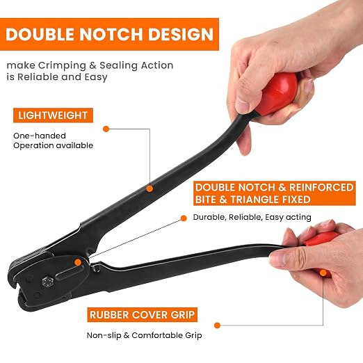 Steel Banding Tool Strapping Sealer - Double-notched Front action 2 in 1 Crimper & Sealer for 5/8" Steel/Iron Strapping for High Tensile Package, Sealing