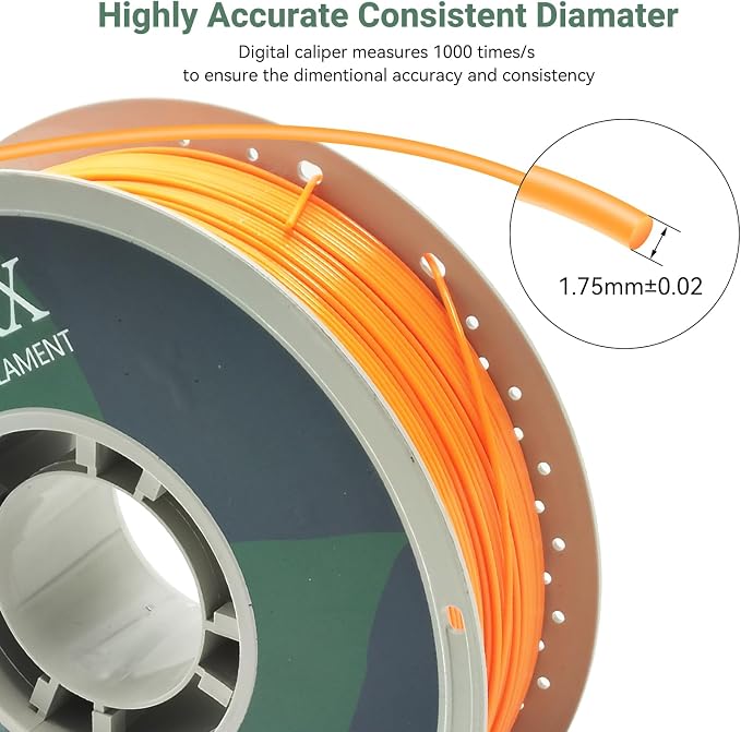 PETG 3D Printer Filament, Dimensional Accuracy +/- 0.03 mm, 1kg Spool(2.2lbs), 1.75 mm Fit for Most 3D Printers,Orange