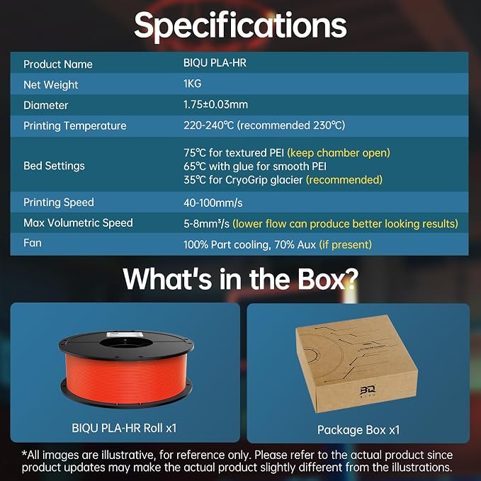 BIQU PLA-HR Flexible 3D Printer Filament Specifically for Printing Airless Basketballs, 1.75mm 1KG Spool (2.2lbs), Flexi Tough Filament Compatible with Most FDM 3D Printer (Orange)
