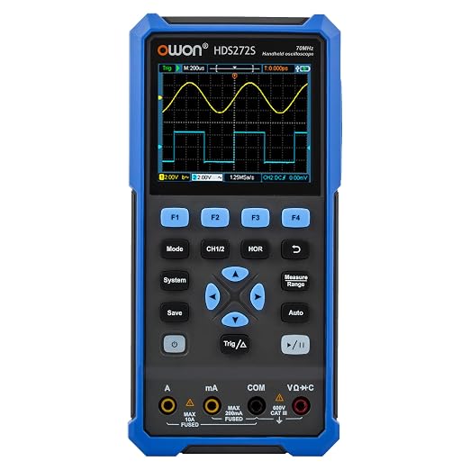 70MHz Bandwidth 2+1CH Handheld OWON Oscilloscope 3 in 1 Functions with 4 1/2 Multimeter 25MHz Arbritary Waveform Generator (2+1 CH/HDS272S)