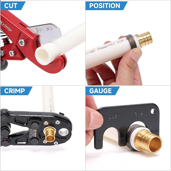 iCrimp PEX Pipe Crimping Tool, Convertible 1/2" & 3/4" Jaws | Convertible 1/2" & 3/4" jaws for tight spaces and easier rear crimping; includes GO/NO-GO gauge