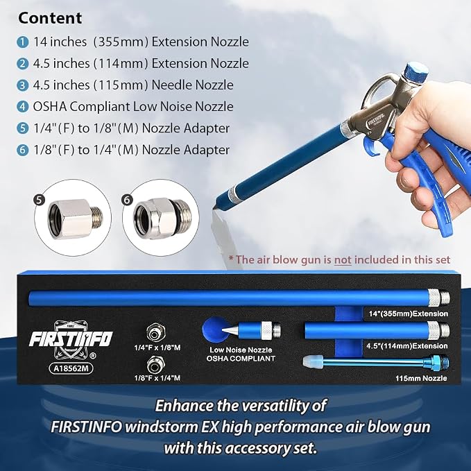 FIRSTINFO A18562M Accessory Set for Windstorm EX High Performance Air Blow Gun, 6-Piece