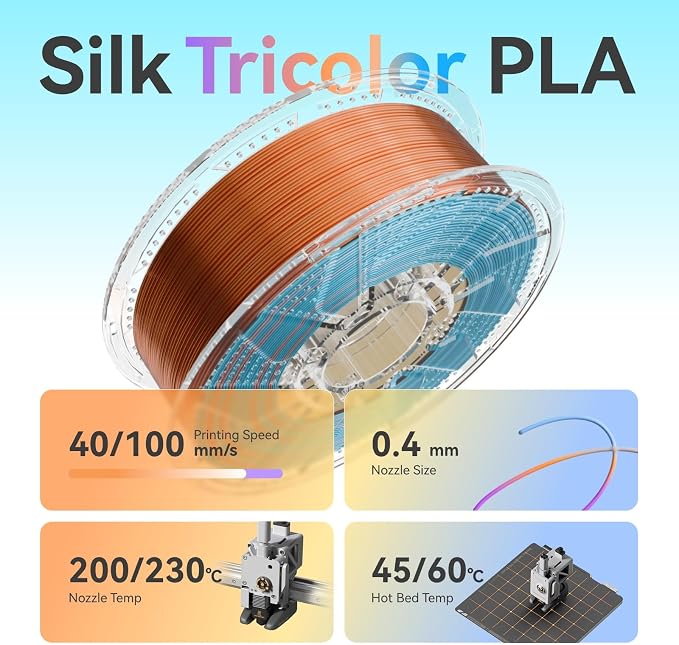 Chitu Systems Conjure Tricolor Silk PLA Filament, Christmas Purple Orange Sky Blue Filament, Reusable Spool Compatible with Bambu Lab Refill Filament, Diameters 1.75±0.02 mm 1KG/2.2lb