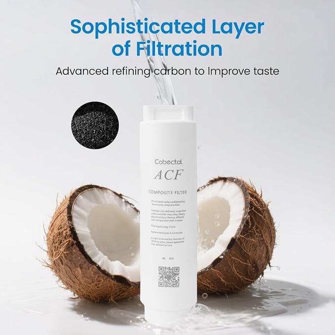 Genuine ACF Water Filter Replacement for Cobectal K8B Under-Sink Reverse Osmosis Water Filter System, Reduces PFAS, PFOA/PFOS, Chlorine, Lead, 12-month Lifetime, 1 Pack