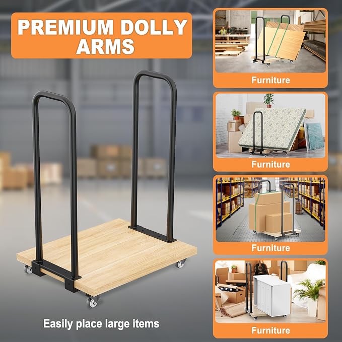 28 Inches Cart Handle Dolly Converter Kit with 4 Locking Caster Wheels, Suitable for Various Wooden Boards and Wood Strip, SuitableGarage, Moving Dolly, Workshop Tool, Garden，Mattress Mover