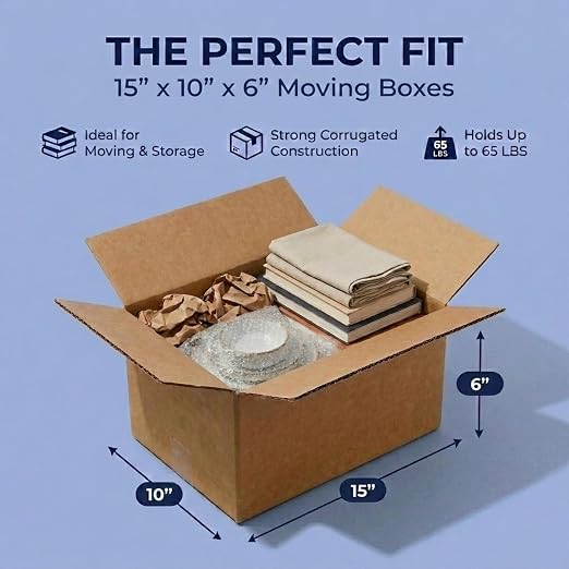 BOX USA Moving Boxes 15"L x 10"W x 6"H (25-Pack) Small - Corrugated Cardboard Box for Shipping, Mailing, Packing, Packaging and Storage
