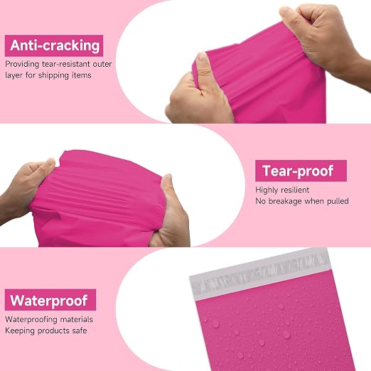Pink Poly Mailers 24x24 200 Pcs, Cute Waterproof Shipping Bags with Self-Seal Adhesive, Durable Tear-Resistant Shipping Envelopes for Clothing
