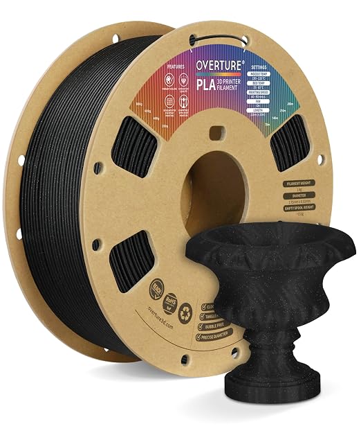 OVERTURE PLA Filament 1.75mm, Neatly Wound 3D Printer Filament 1kg Spool (2.2lbs), Dimensional Accuracy +/- 0.02 mm, Fit Most FDM 3D Printers (Sparkle Black)