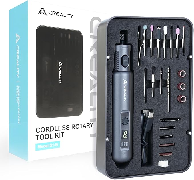 Creality Mini Cordless Rotary Tool for 3D Prints Finishing 24-in-1 USB Charging 3.7V 6-Speed Power Rotary Tool Kit for 3D Print Crafts Sanding, Polishing, Support Removal, Drilling, Etching, Engraving