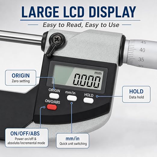 Digital Micrometer with 0-1"/0-25mm Measuring Range Electronic Micrometer Measuring Tool, Inch/Metric (Point Micrometer(15°))