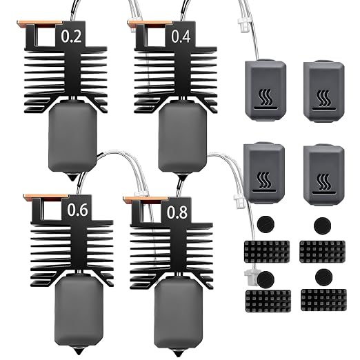 0.2/0.4/0.6/0.8mm for Snapmaker U1 Hotend Full Assembled Hotend Plug&Play Hardened Steel u1 Nozzle Ceramic Heating Block Rapid Heating for Snap Maker Hot End Extruder Kit 4 PK Full Size U1 Accessories