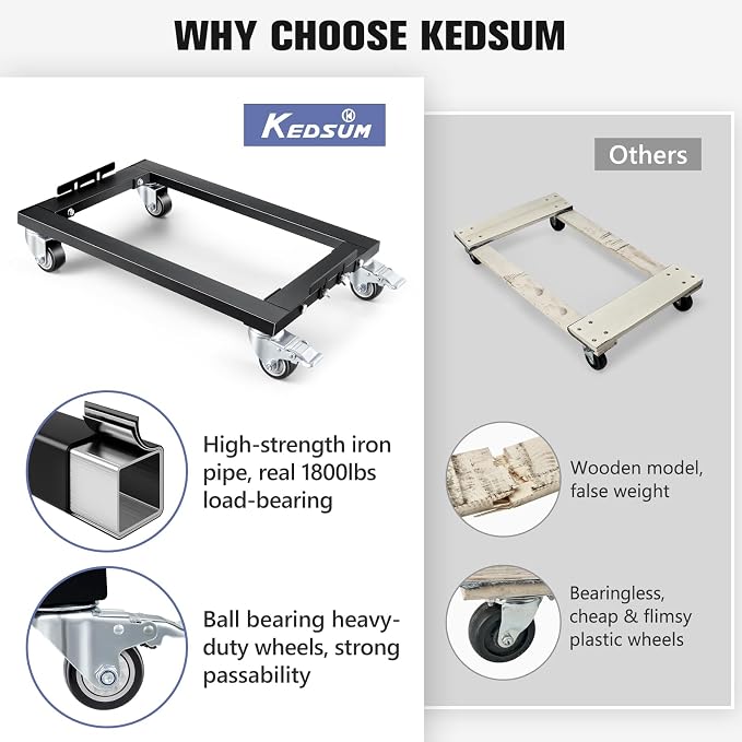 KEDSUM Industrial Mover Dolly 1800LBS × 2Pack, Sturdy Steel Frame Heavy Duty Appliance Dolly, 24 in. x 16 in for Building Material Handling & Moving Heavy Furniture with Ease