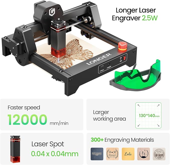 LONGER RAY5 Laser Engraver 2500mW High Precision 0.04 * 0.04mm Laser Cutter and Engraving Machine 130x130mm Working Area Mini Portable Laser Engraver for Wood Metal Acrylic Glass