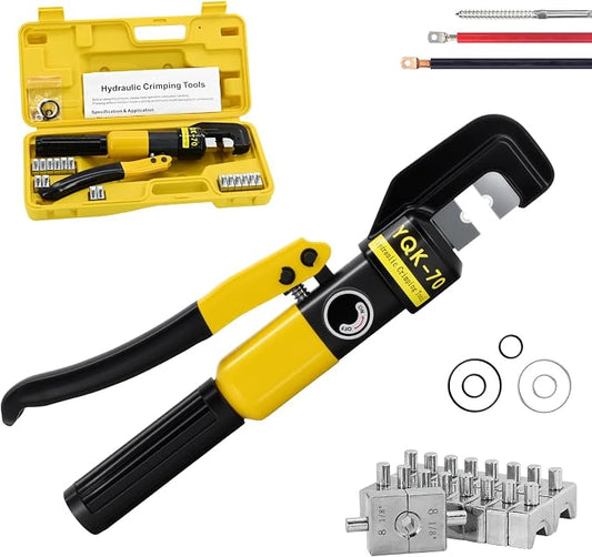 10 Ton Hydraulic Crimping Tool Kit with 9 Dies for Battery Cable (12 AWG to 2/0) - Hydraulic Cable Crimper for Electrical Terminals & Wire Connectors