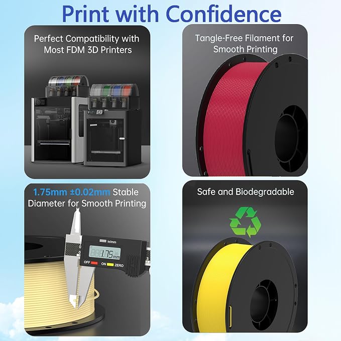 BIQU MorPhlex Flexible Filament 1.75mm, Turn 90A Into Ultra-Soft 75A with High Flexibility, 1Kg (2.2lbs) Spool - Dimensional Accuracy ±0.02 mm, Beginner-Friendly (Yellow)