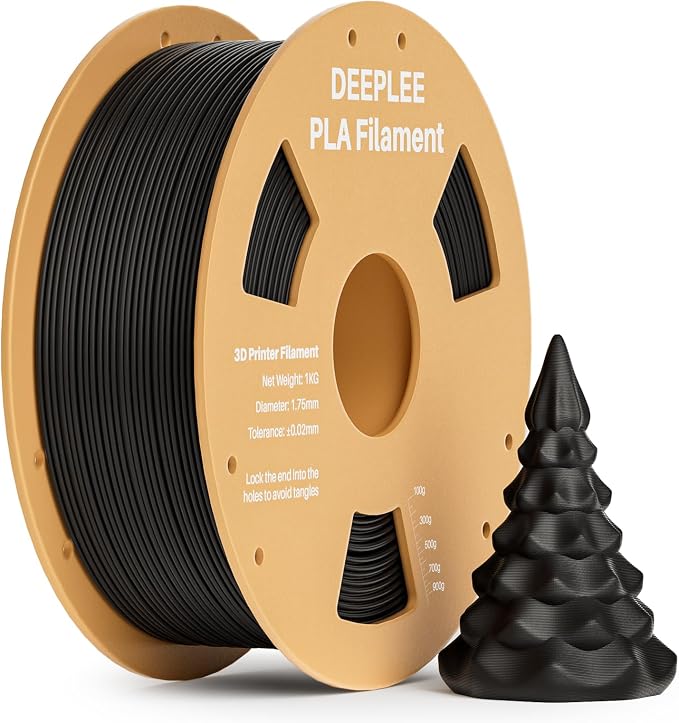 PLA 1.75mm 3D Printer Filament, Dimensional Accuracy +/- 0.02mm, Neatly Wound, No Clogging, Vacuum Package, Fits for Most FDM 3D Printers, Cardboard Spool 1kg Black