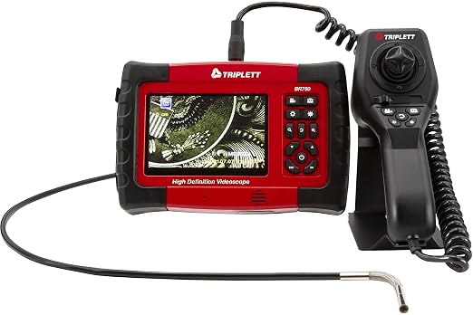 Triplett BR750 High Definition Articulating Videoscope with Waterproof 6mm Camera, Joystick Controller, and 5" Color TFT LCD Display