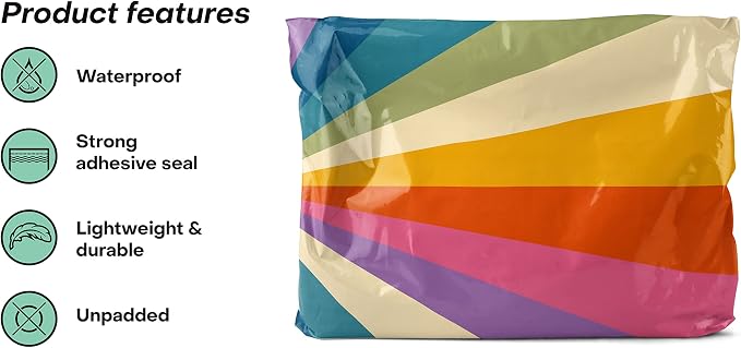 14x19 Poly Mailers – Retro Rainbow – Waterproof, Tear-Resistant Shipping Bags with Adhesive Seal – 100 Pack – Package Mint