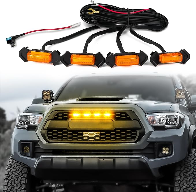OPT7 Amber Grille Lights & Multicolor 12" Engine Bay Lignts Bundle Kit for Tacoma TRD 2016-2023, Truck Front Grill Lighting Pod, Under Hood LED Strip Decoration