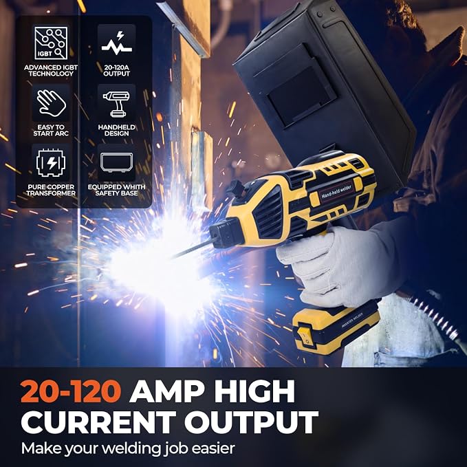 Portable Welding Machine, 110V IGBT Inverter Handheld Welding Machine with 6 Variable Current Adjustment, 20-120Amp Welding Output Handheld ARC Welder for 1/16"-1/8" Welding Rods