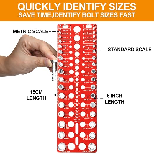 Thread Checker - 55 Nut & Bolt Thread Checker, Bolt Size and Thread Gauge 19 Standard and 17 Metric Sizes & 19 Drill Bit Gauge, Bolts and Nut Identifier Gauge for Easy Verifying Sizing