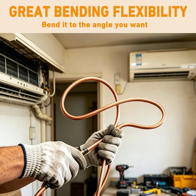 4pc 13ft(4m) Conditioning Copper Tubing Pipe Extension Tool Kit 1/4" 3/8" 1/2" 5/8" Copper Tube Bender Strip Kit - with Premium XL Protective Gloves for Air Conditioner Line Repair Tools