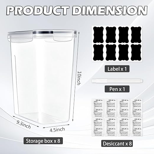 8 Pack Filament Storage Box, Airtight & Waterproof 3D Printer Filament Container with Labels, Clear Dust-Proof Organizer Case for PLA ABS TPU, 4.0L Portable Storage for Home Office