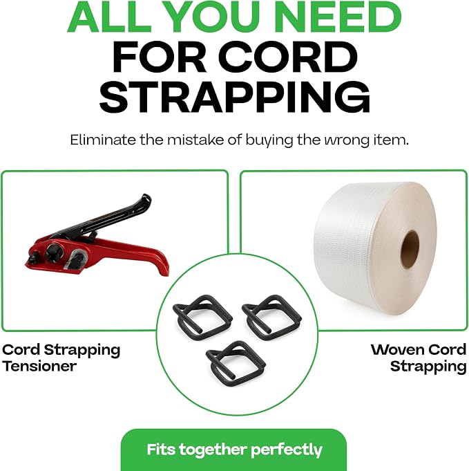 Cord Strapping Buckles 1/2", Pack of 1000 - Heavy-Duty Metal Buckles with Phosphate Coating for Woven Cord Strapping - Reusable Metal Wire Buckle for Strapping - SKU BP-12 by IDL Packaging