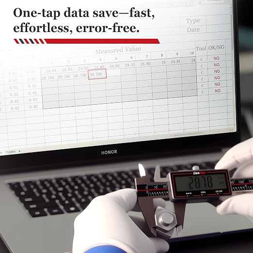 GemRed Wireless Digital Caliper 0-6 Inch/150mm with Data Transfer to Excel/Phone/PC, Stainless Steel Caliper Measuring Tool with Auto-Off, Large LCD Inch/MM for DIY/Household/3D-printing