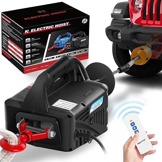 NEWTRY 3 in 1 Electric Hoist Winch 660lb, 110/120 Volt Portable Power Winch Crane with Cable Remote Control, 38ft Lifting Height, 16 ft/min Lift Speed, for Towing and Pulling