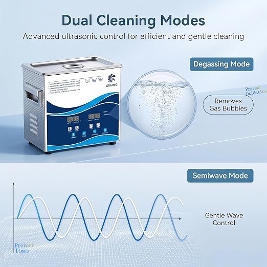 Granbo Ultrasonic Cleaner 3.2L 120W Jewelry Cleaning Ultrasonic Machine 40kHz with Heater Timer and Degassing, 110V Digital Ultrasonic Parts Cleaner for Denture Dental Oral Irrigator Parts Glasses