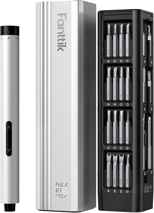 Fanttik E1 Max Electric Screwdriver, Mini Precision Screwdriver Set, 50 Magnetic Bits, Magnetic Storage, 5/32‘’Hex, Repair Tool Kit for Electronics Phone Camera Laptop Watch for Dad (Silver)