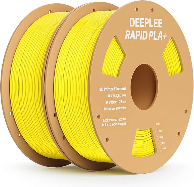 Rapid PLA Plus Filament 1.75mm, High Speed 3D Printer Filament Up to 600mm/s, PLA+ Filament Dimensional Accuracy +/- 0.02 mm Fits Most FDM 3D Printer, Cardboard Spool 2 Pack 1kg Yellow