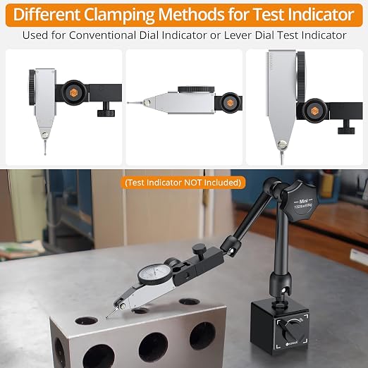 Neoteck 132lbs/60kg Max Pull Steel Magnetic Base for Digital Dial Indicator with 3/8 inch (9.52mm) Clamping Hole, Adjustable Test Indicator Holder Weighs 671g for Widely Used in Lathe - Black