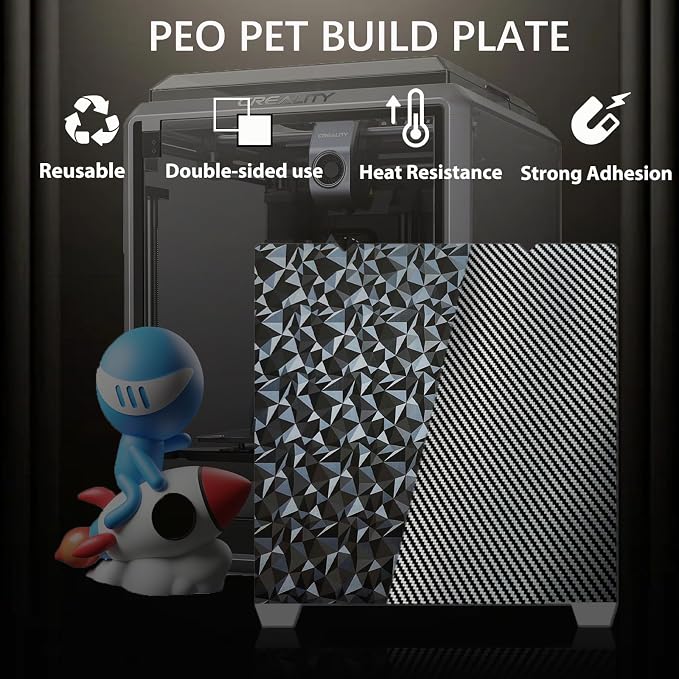 3D Printer Platform PEO PET Build Plate,Diamond PEO+Carbon Fiber PET Build Plate Flexible Spring Steel Sheet Plate for K1 Max/Ender 3 V3 Plus 310 X315mm(Without Magnetic Base).