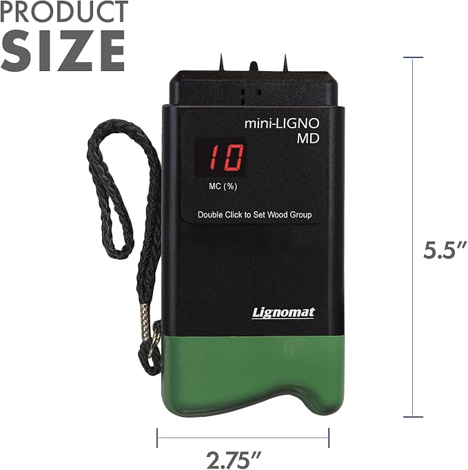 Lignomat Mini-Ligno MD - Pin Moisture Meter - Humidity Detection & Wood Moisture Meter for Wall, Home Construction, Water Damage - Made for Hobbyist Woodworkers - Easy to Use, Reliable, and Durable