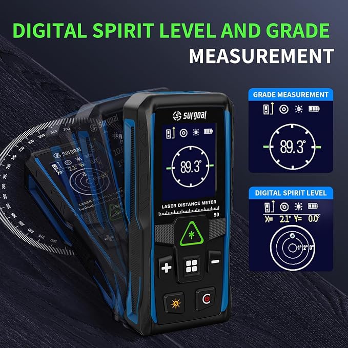 328Ft Green Laser Distance Meter – Digital Laser Measure with Angle Sensor, 4-Way Rotating Backlit LCD, Pythagorean Mode, Unit Switch, ±3mm Accuracy, Handheld Measuring Tool
