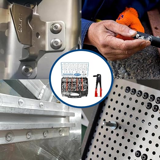 Pop Rivet Gun with Pop Rivets Assortment Kit,1000PCS 21 Sizes Black Pop Rivets, Large Flange Rivets, Washers for DIY/Automotive Repairs/Furniture,Packed in Portable Toolbox