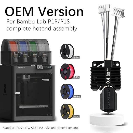 Original Bamboo Lab X1 X1C Hotend Assembly Complete with Hardened Steel 0.4mm Nozzle,Ceramic Heater, Thermistor, Cooling Fan for X1 Series 3D Printer Extruder Heating Block Replacement