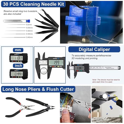 304PCS 3D Printing Accessory Tools with Tool Box for 3D Printer Modeler Basic Tools,Multi-spec Nozzle Cleaning Remove Kit & mini Electric Grinder for Remove/Trim and Finish 3D Print
