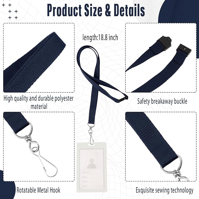 Patelai 120 Pcs Breakaway Lanyards with J Hook Bulk Flat for ID Badges Neck Badge Lanyards Card Name tag Holder Neck Straps (Navy Blue)