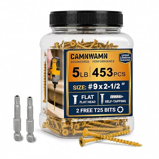 #9 x 2-1/2" Exterior Deck Screws (5 lb Box), Tan Epoxy Coated Wood Screws with T25 Star Bit, Type 17 Self-Drilling Point for Pressure-Treated Lumber, Rust Resistant Fasteners
