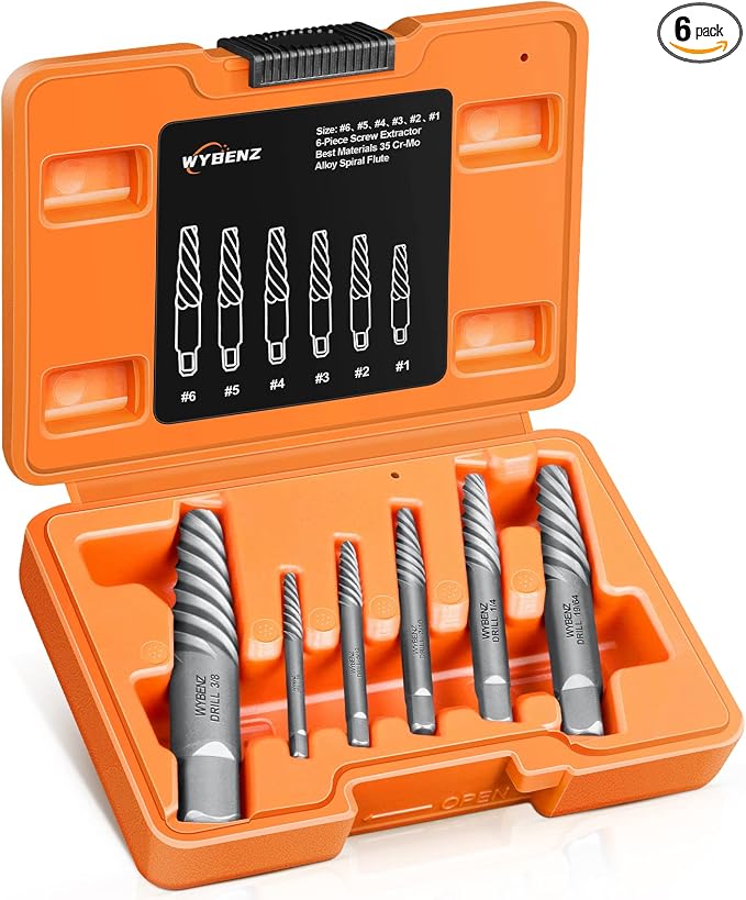 6 Pcs Screw Extractor Spiral Flute Bolt Extractor Set Stripped Screw Remover Cr-MO Easy Out Bolt Extractor Set Cool Gadgets for Men,Removing Stripped Screws and Broken Bolts