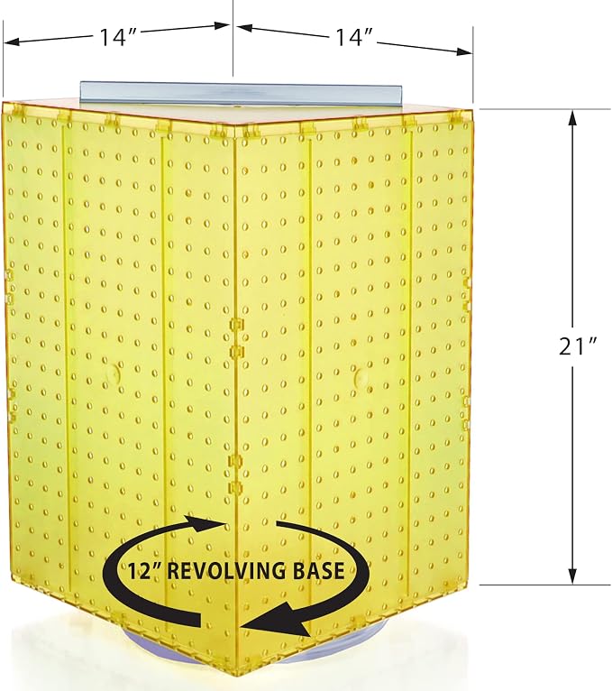 Azar Displays 701414-YEL-4C32 Rotating Countertop Display Kit with Peg Hooks Included, 14 Inches Wide x 14 Inches Deep x 20 Inches High, Pegboard Spinner Organizer, Yellow