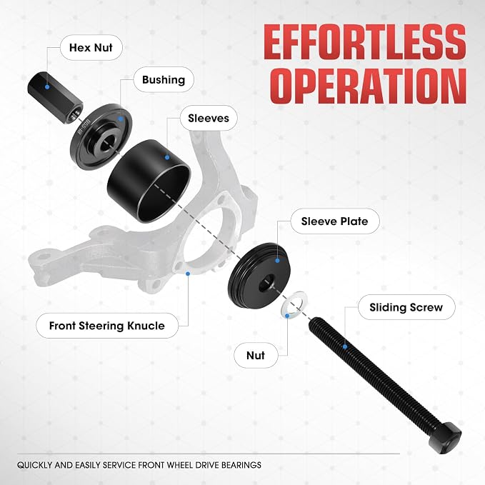 DNA Motoring 24pcs Front Wheel Bearing Press kit, Bearing Puller Tools Wheel Drive Bearing Removal Tool Kit with Sliding Screws Universal Bushings Sleeves Storage Case, TOOLS-00715