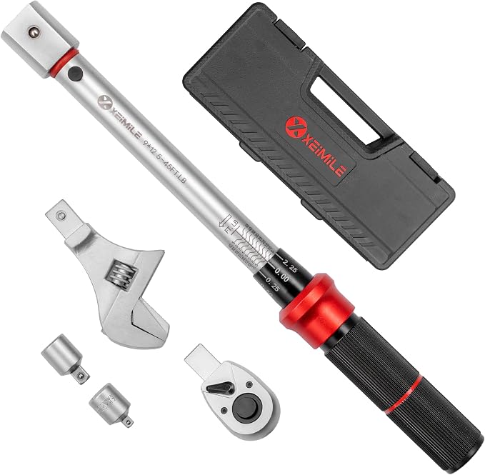 Adjustable Open End Torque Wrench 3/8" Drive-5-45 Ft.Lb for HVAC | 32MM 3/8 Inch Pound Torque Wrench(6.8-61 N.m),Interchangeable Jaw&Ratchet Head for Bike Precision Parts Moto Narrow Pipeline